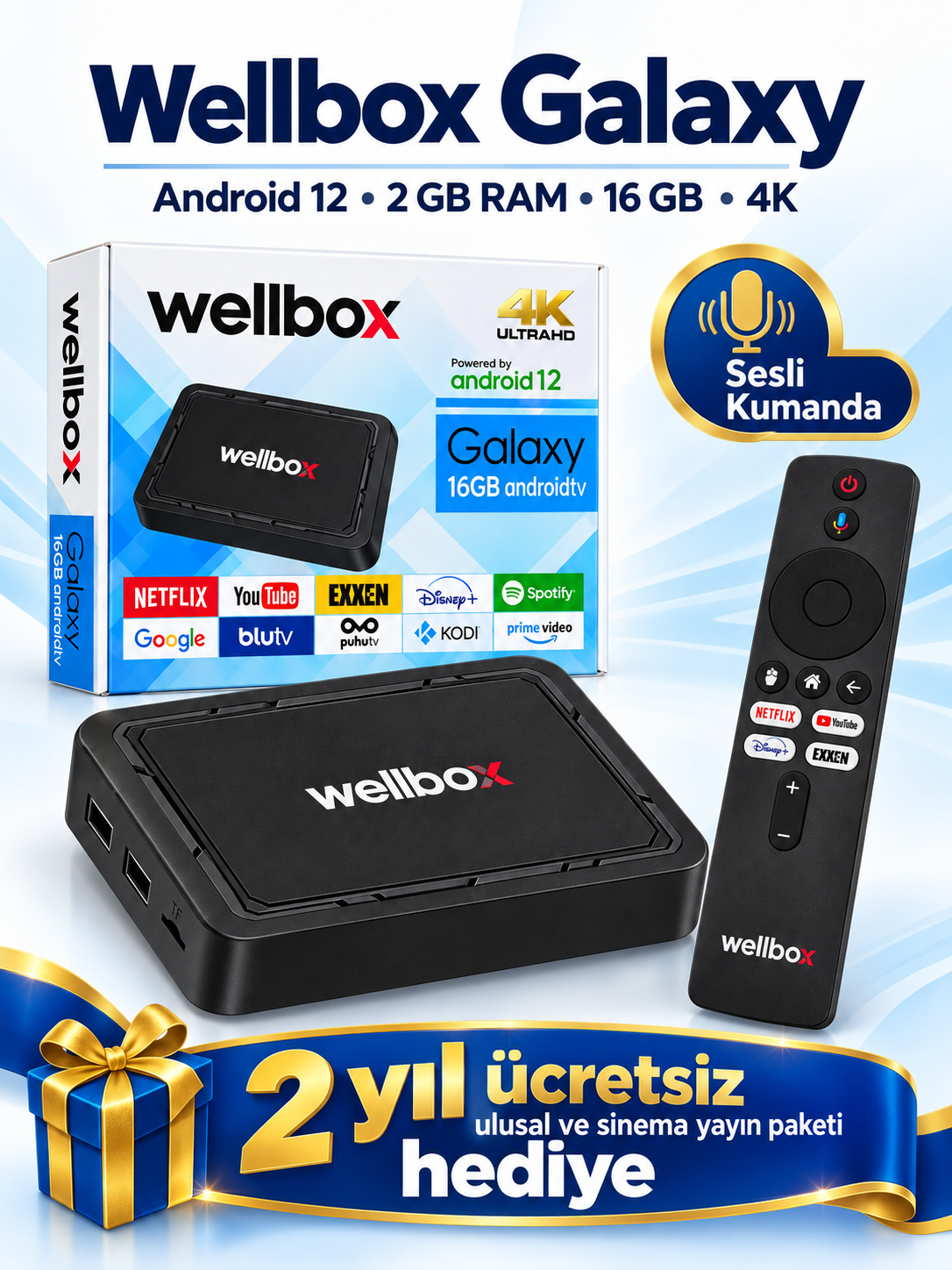 Wellbox Galaxy Android 12 2GB RAM 16GB 4K TV Box Wellbox Galaxy Android 12 2GB RAM 16GB 4K TV Box ürün görseli
