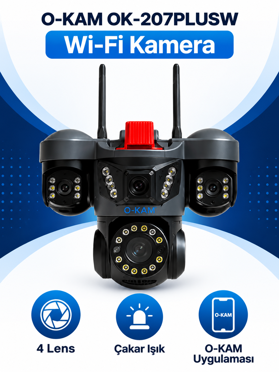 O-KAM OK-207PLUSW 4 Lensli Wi-Fi Güvenlik Kamerası O-KAM OK-207PLUSW Wi-Fi Kamera ürün görünümü