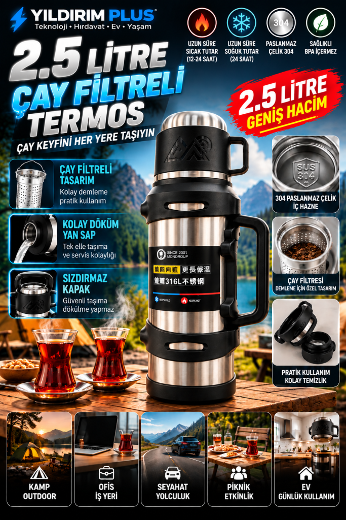 2,5 litre Çay filtreli termos