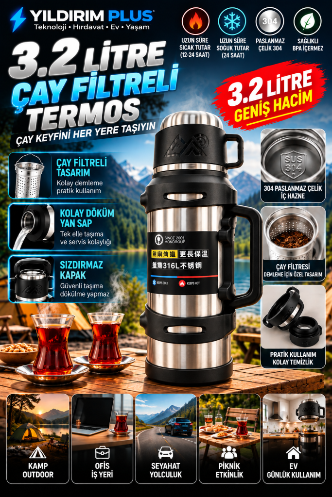 3.2 litre Çay filtreli termos adı