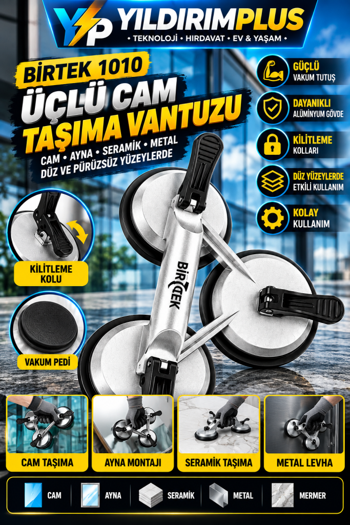 bİrtek 1010 Üçlü cam taşıma vantuzu