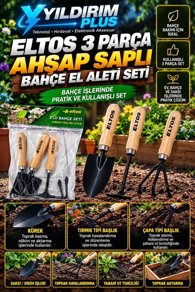 eltos ahşap saplı bahçe seti