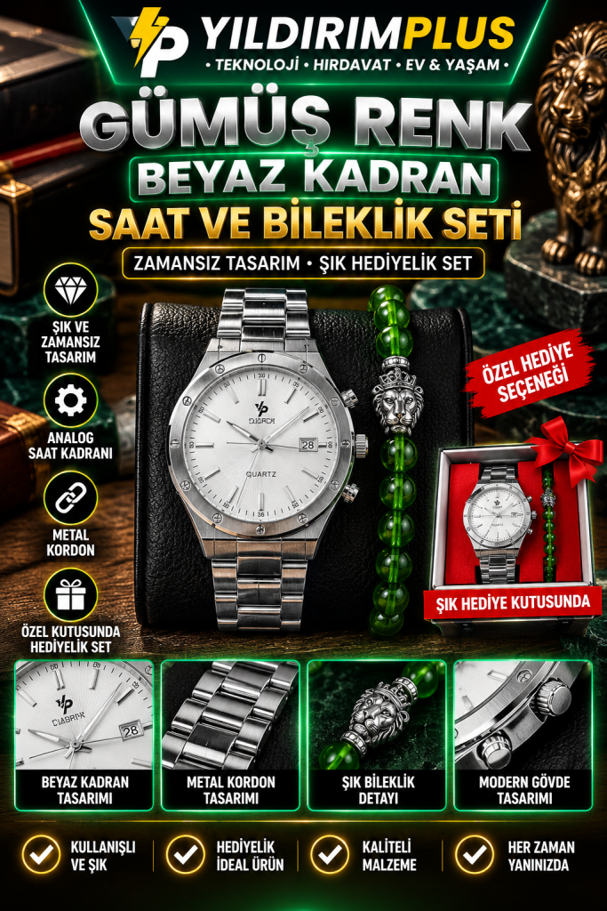 gümüş saat ve bileklik hediye seti