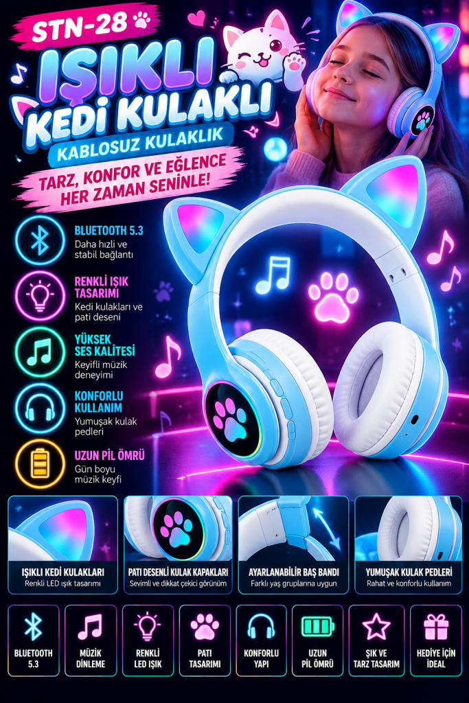 işıklı kedi kulaklı kulaklık reklamı