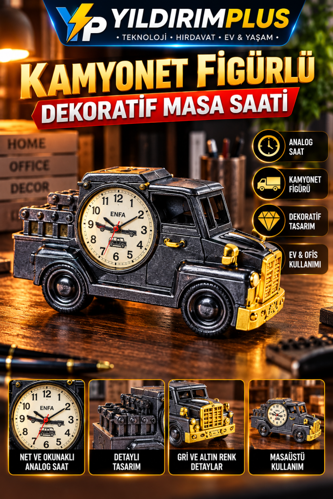 kamyönet figürlü dekoratif masa saati
