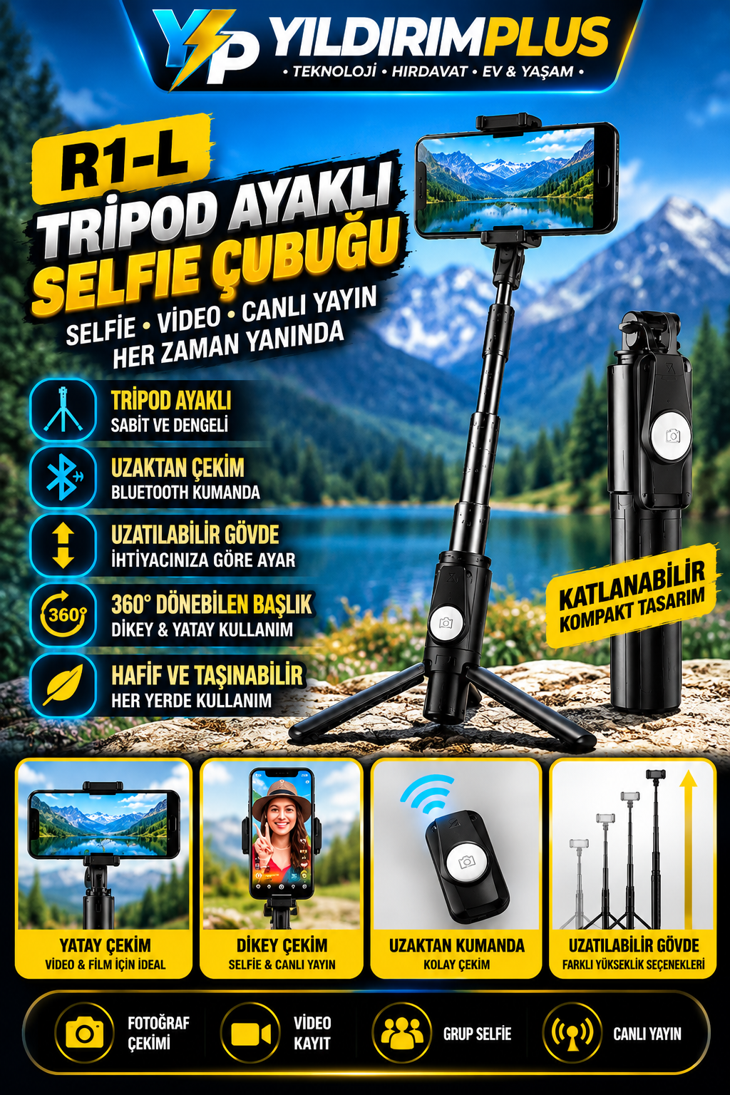 katlanabilir tripodlu selfie Çubuğu posterleri katlanabilir tripodlu selfie Çubuğu posterleri