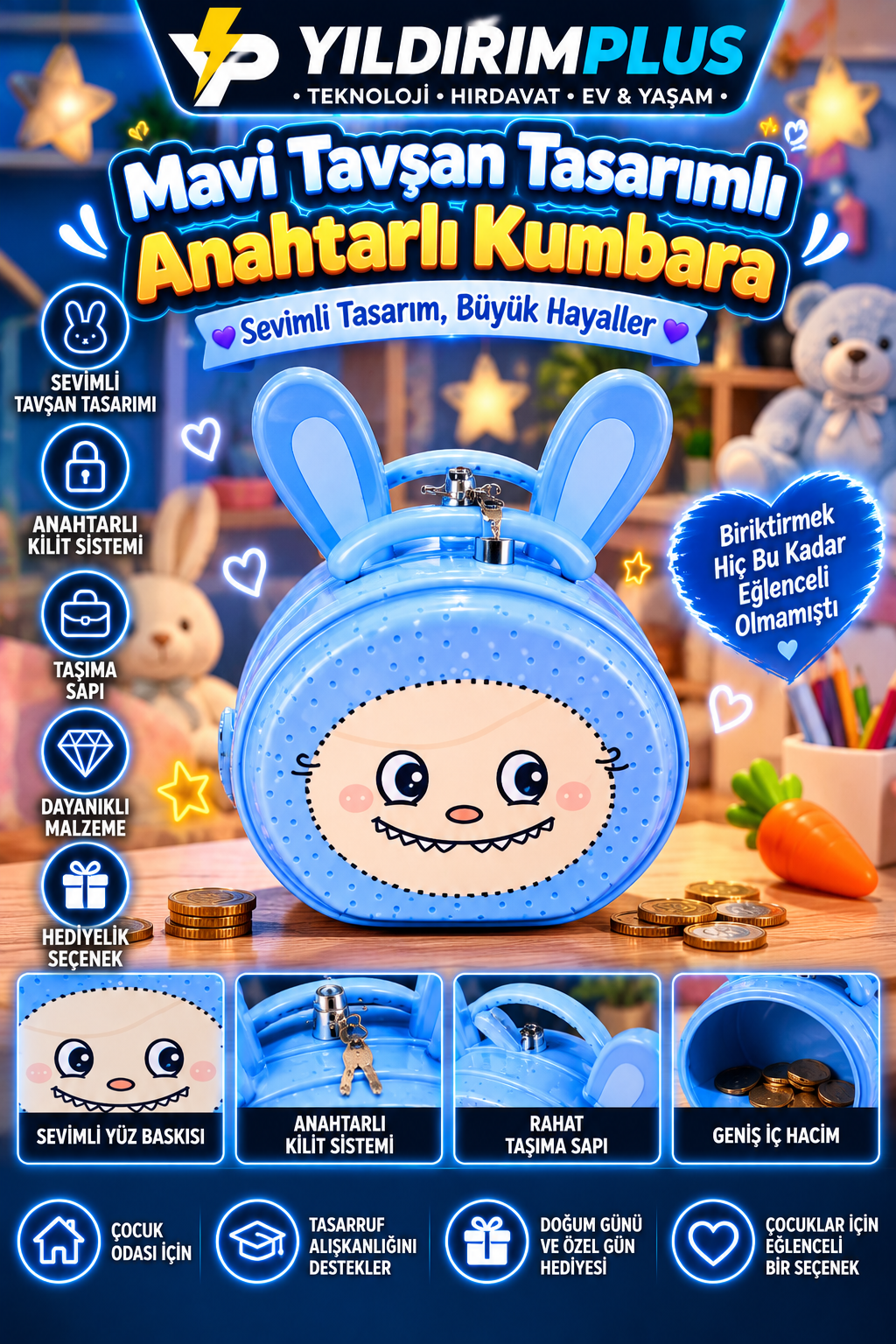 mavi tavşanlı eğlenceli kumbara mavi tavşanlı eğlenceli kumbara