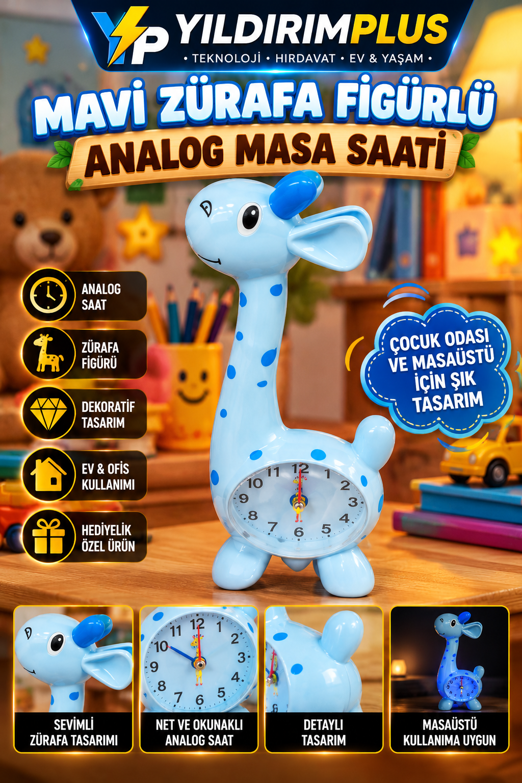 mavi zürafa analog masa saati mavi zürafa analog masa saati