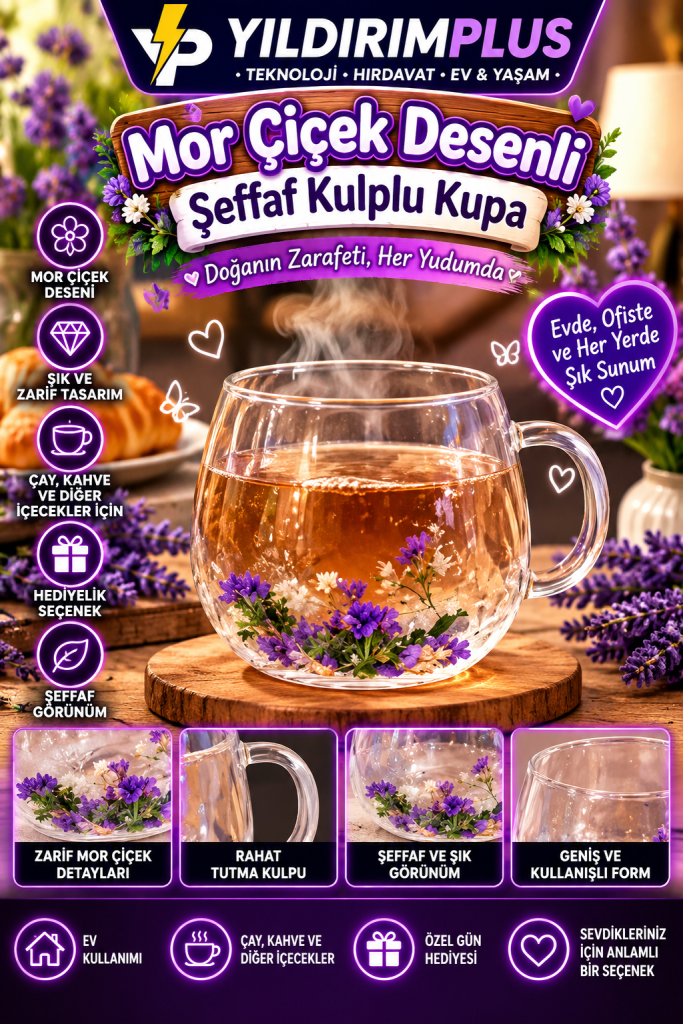 mor Çiçekli Şeffaf kupa reklamı