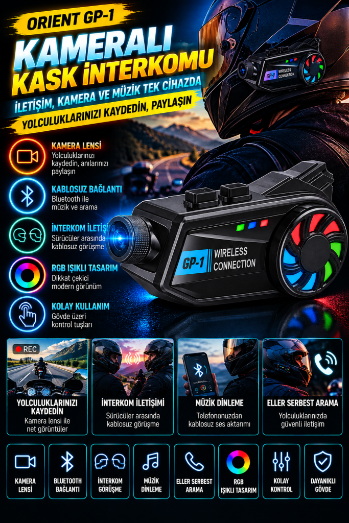 neon kameralı kask İnterkomu