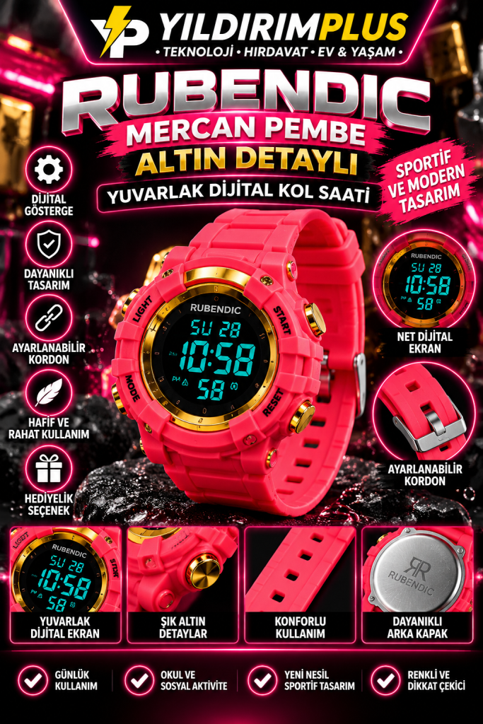 neon mercan pembe dijital saat posteriyası