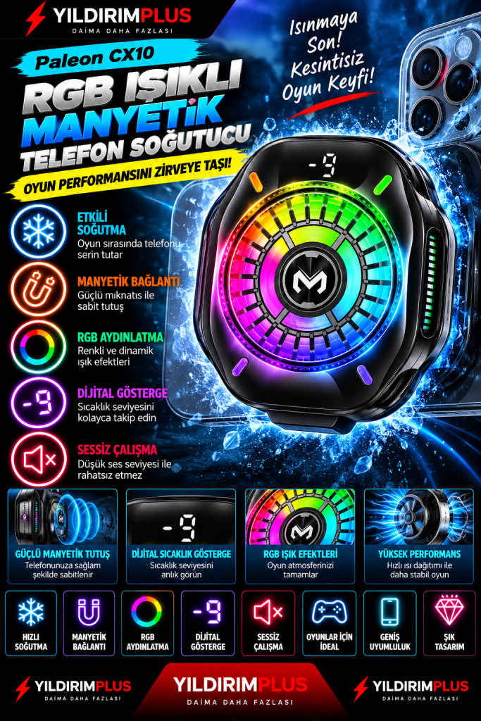 neon rgb manyetik telefon soğutucu