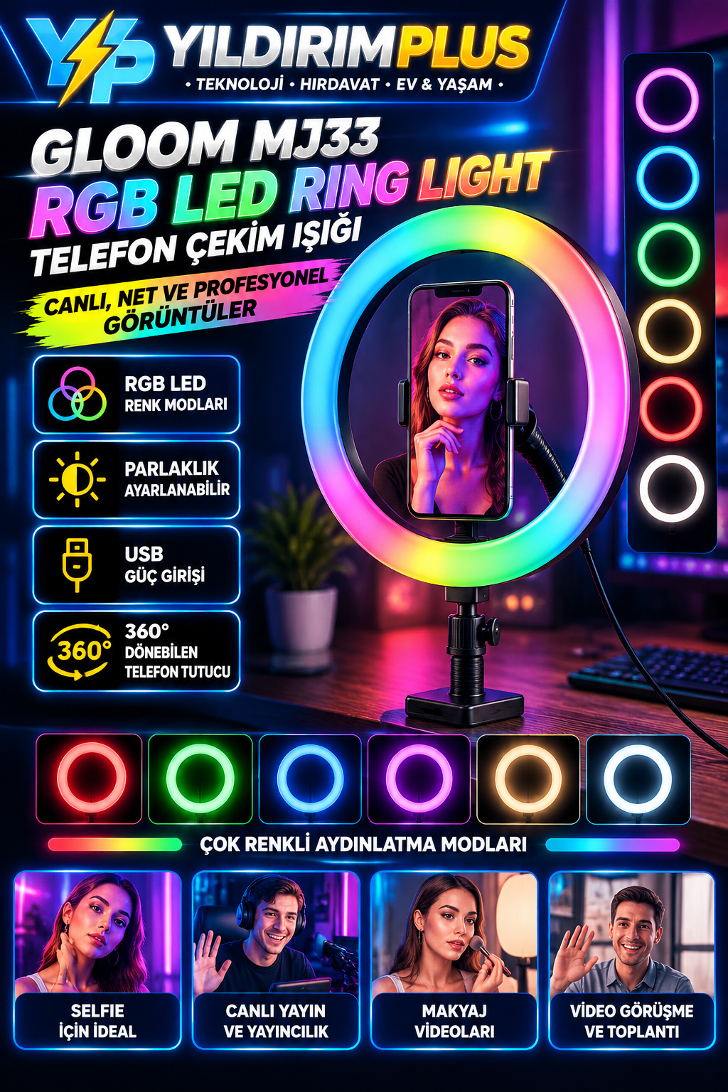 neon rgb ring light Ürün afişi neon rgb ring light Ürün afişi