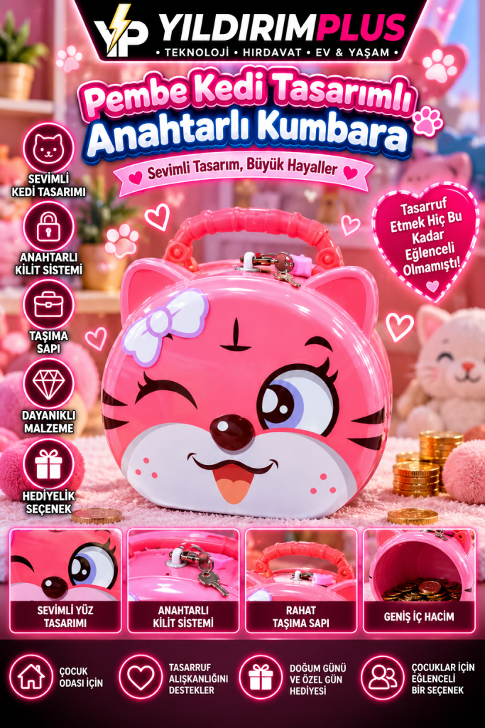 pembe kedi anahtarlı kumbara reklamı
