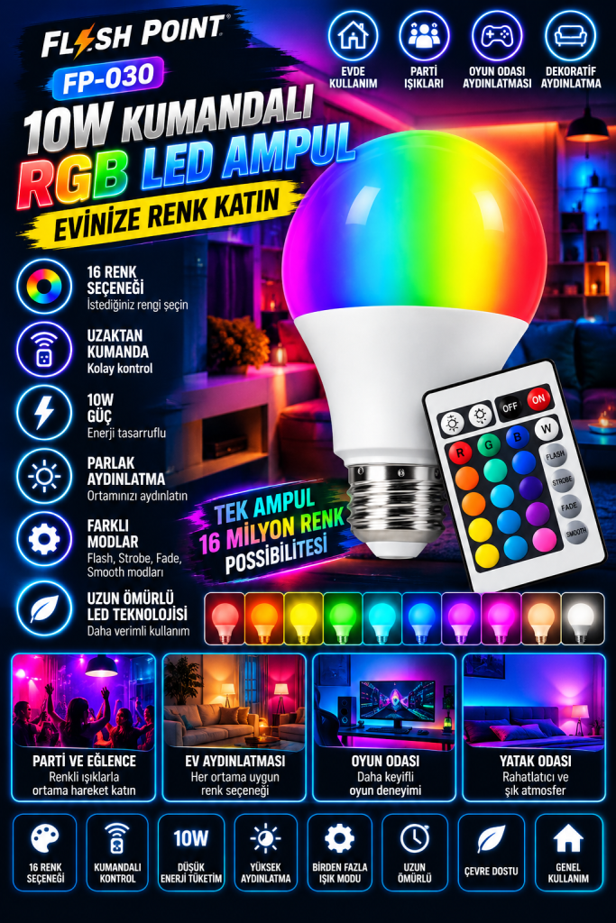 renkli kumandalı rgb led ampul