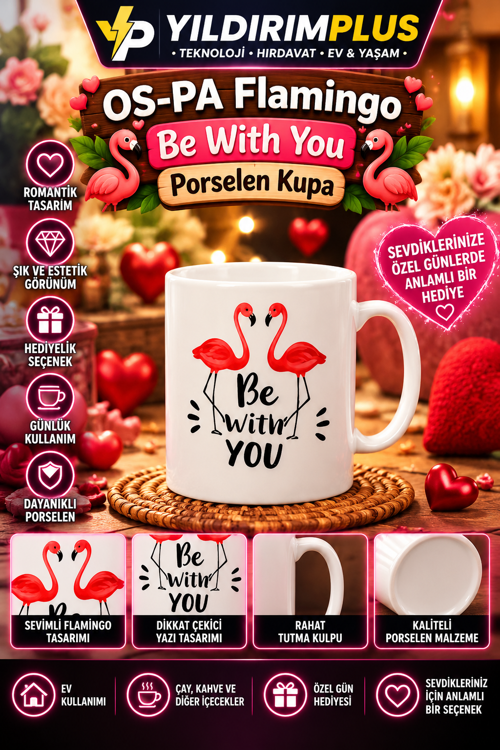 romantik flamingo porselen kupa reklamı romantik flamingo porselen kupa reklamı