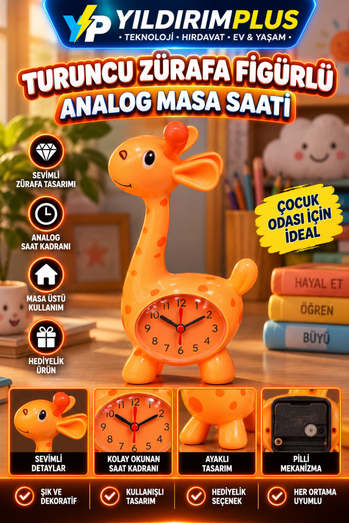 turuncu zürafa analog masa saati