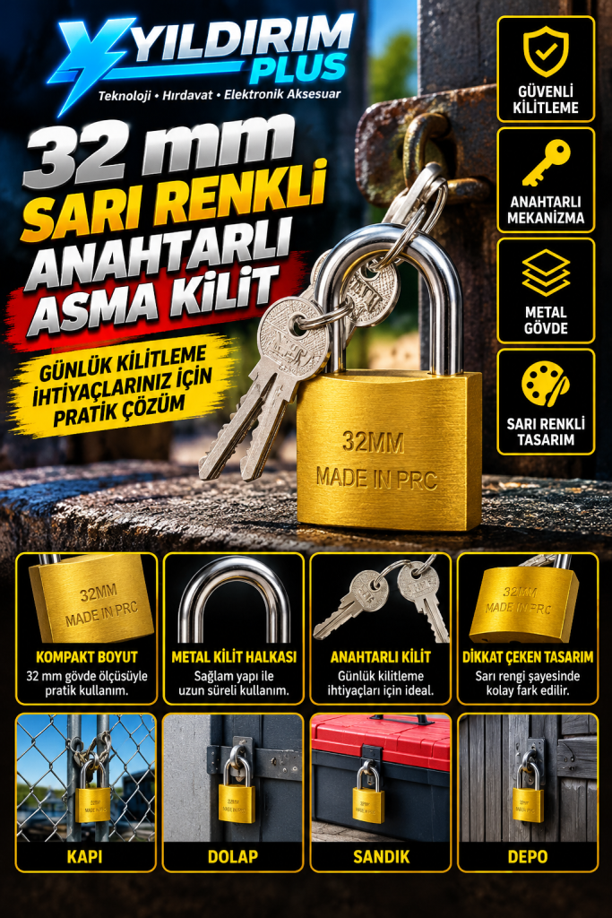 yıldırım plus 32 mm sarı asma kilit posterii
