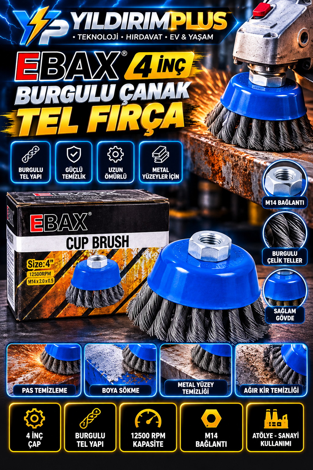 yıldırımplus ebax 4 İnç tel fırça tanıtımı yıldırımplus ebax 4 İnç tel fırça tanıtımı