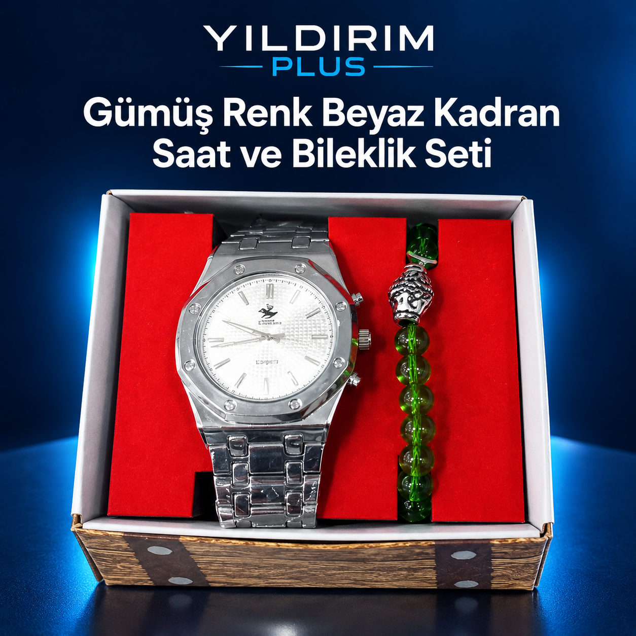Gümüş Renk Beyaz Kadran Saat ve Bileklik Seti Gümüş Renk Beyaz Kadran Saat ve Bileklik Seti ürün görünümü