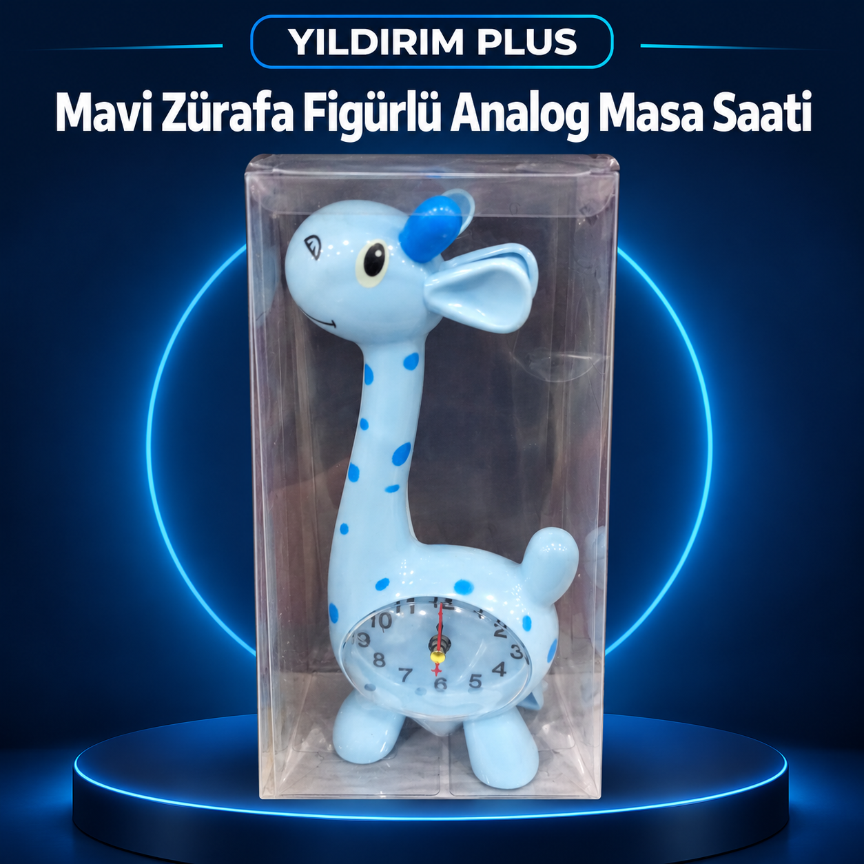 Mavi Zürafa Figürlü Analog Masa Saati – Çocuk Odası İçin Dekoratif Hediyelik Saat Mavi Zürafa Figürlü Analog Masa Saati ürün görünümü