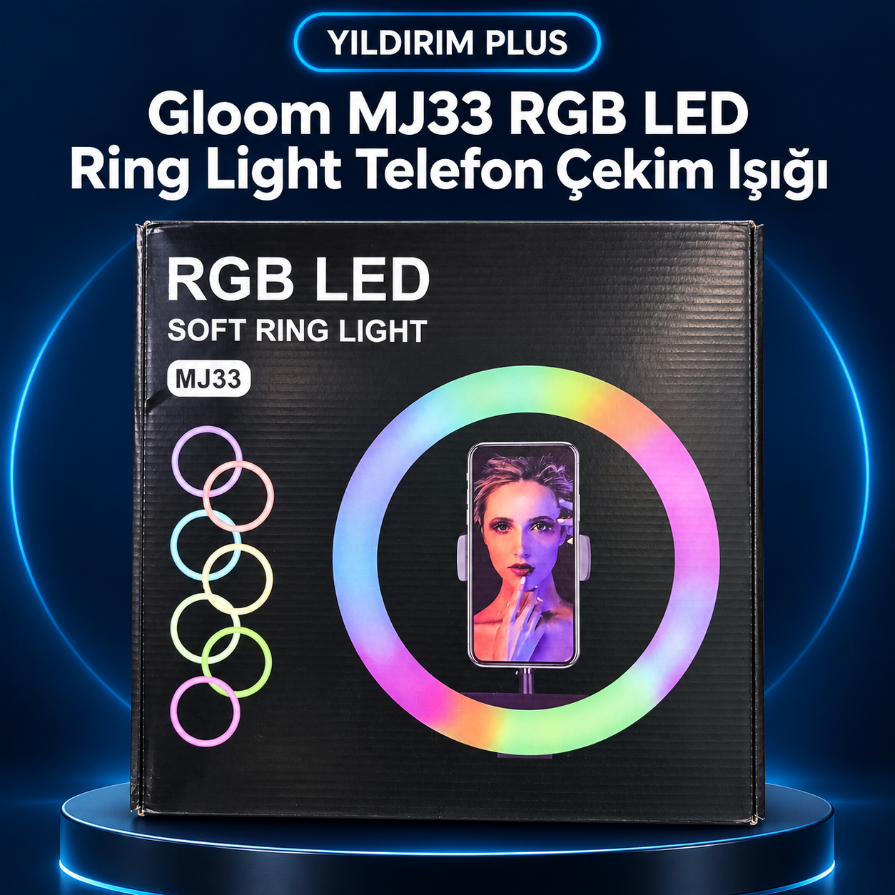 Gloom MJ33 RGB LED Ring Light – Telefon Tutuculu Renkli Çekim Işığı Gloom MJ33 RGB LED Ring Light Telefon Çekim Işığı ürün görünümü