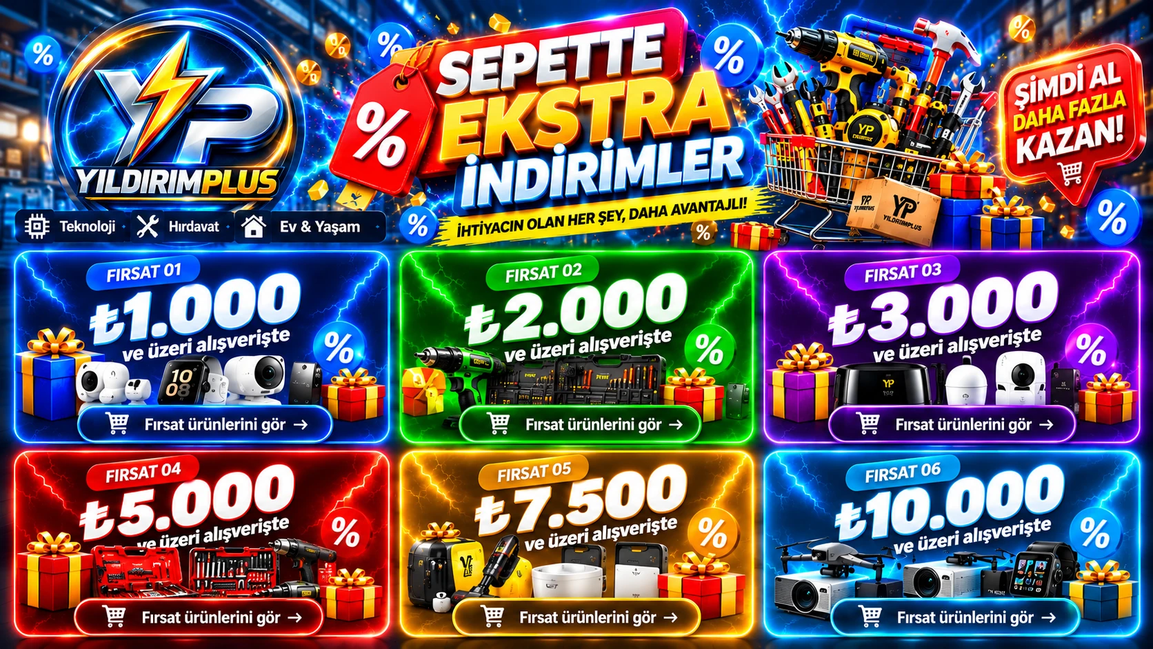 Yıldırım Plus Sepette Ekstra İndirimler — 1.000 TL’den 10.000 TL’ye alışveriş fırsatları